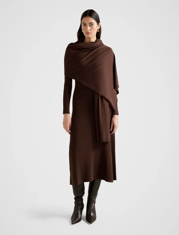 AMELIE A-Line Knitted Midi Dress with Scarf